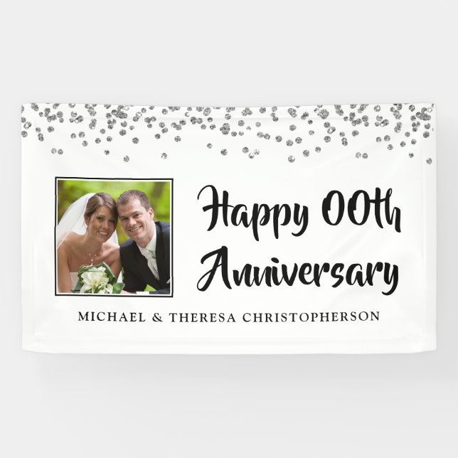 Banderoles Moderne N'Importe Quel Anniversaire Photo Argent C (Horizontal)