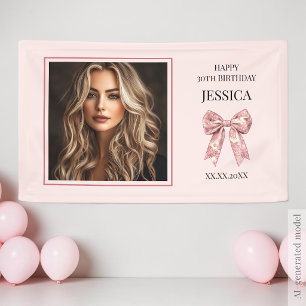 Banderoles Moderne Rose Joyeux 30e Anniversaire Photo Trente