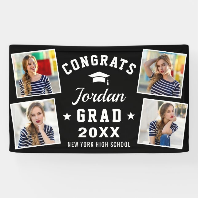 Banderoles Moderne Simple Black White Graduation Party 4 PHOT (Horizontal)