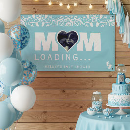 Banderoles Mom Loading Photo Ultrasound Blue Baby Shower