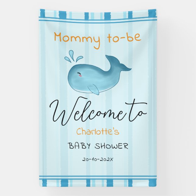 Banderoles Mommy To Be Cute Whale Baby Shower (Verticale)