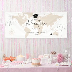 Banderoles Mondial Map voyage aventure commence Graduation