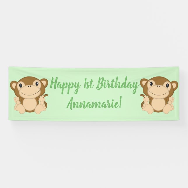 Banderoles Monkey Anniversaire Vert (Horizontal)
