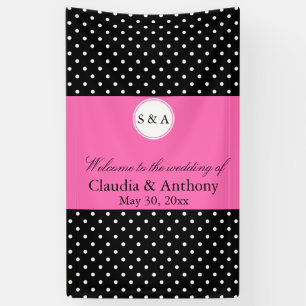 Banderoles Monogramme blanc noir, rose chaud Mariage de point