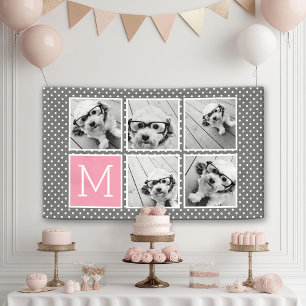 Banderoles Monogramme Collage de 5 Photos Instagram Gris et R