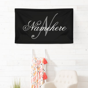 Banderoles Monogramme de nom noir et blanc personnalisé uniqu
