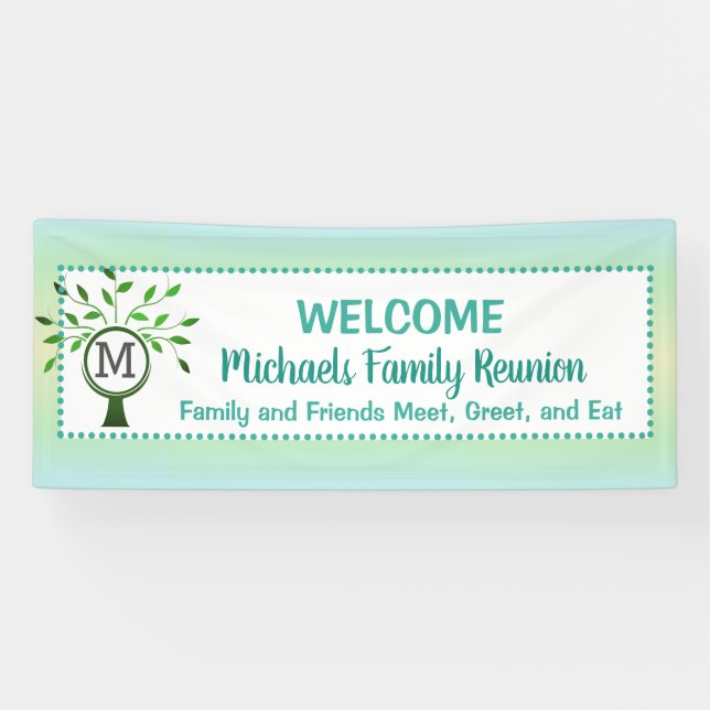 Banderoles Monogramme Family Tree Bienvenue Réunion Turquoise (Horizontal)