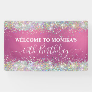 Banderoles Monogramme moderne Holographique rose chaud Faux P