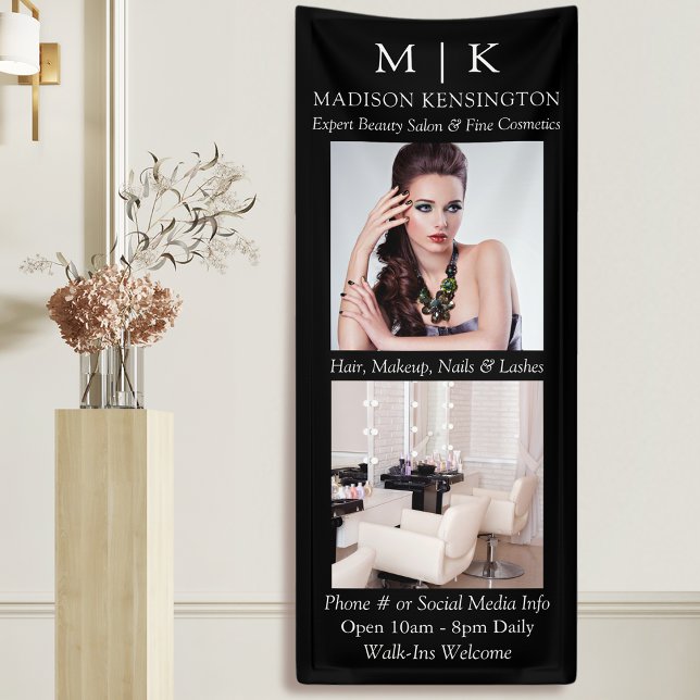 Banderoles Monogramme ou ajouter logo 2 Photo Business Black (Edit to Customize text, colors and more)