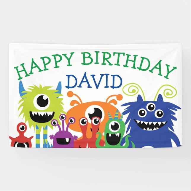 Banderoles Monster Boy Anniversaire de la fête des petits mon (Horizontal)