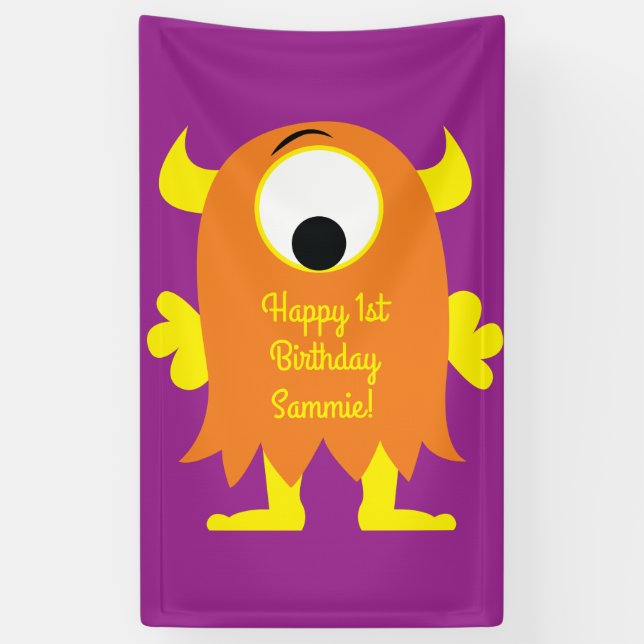 Banderoles Monster Cute Funny 1er anniversaire Thème de fête (Vertical)
