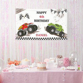 Banderoles Monster truck bash cool modern kid 4th birthday