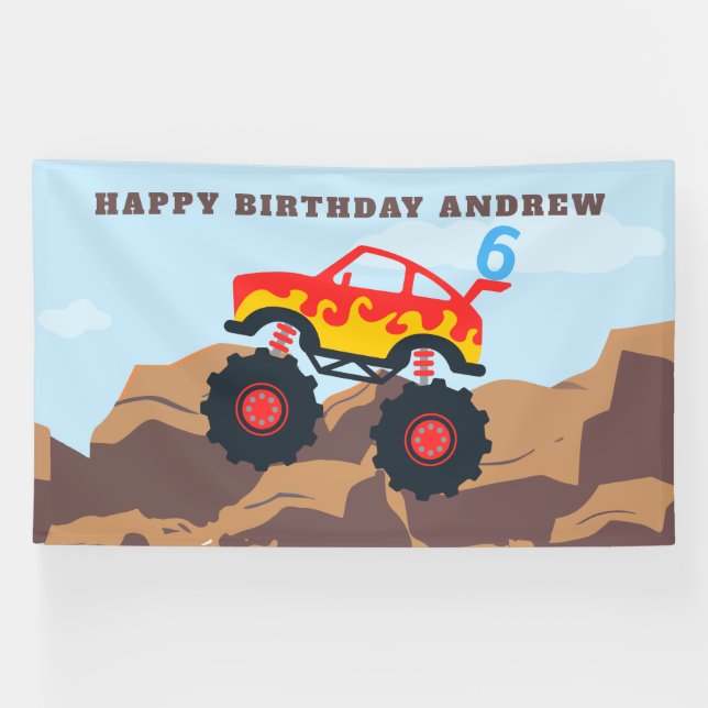 Banderoles Monster Truck Boy fête d'anniversaire (Horizontal)