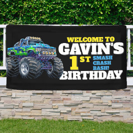 Banderoles Monster Truck Cool Bleu 1er Anniversaire Personnal