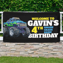 Monster Truck Cool Blue 4e Anniversaire Autocollan