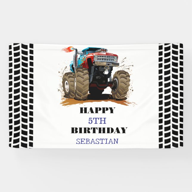 Banderoles Monster Truck Enfant's Birthday Party garçon (Horizontal)