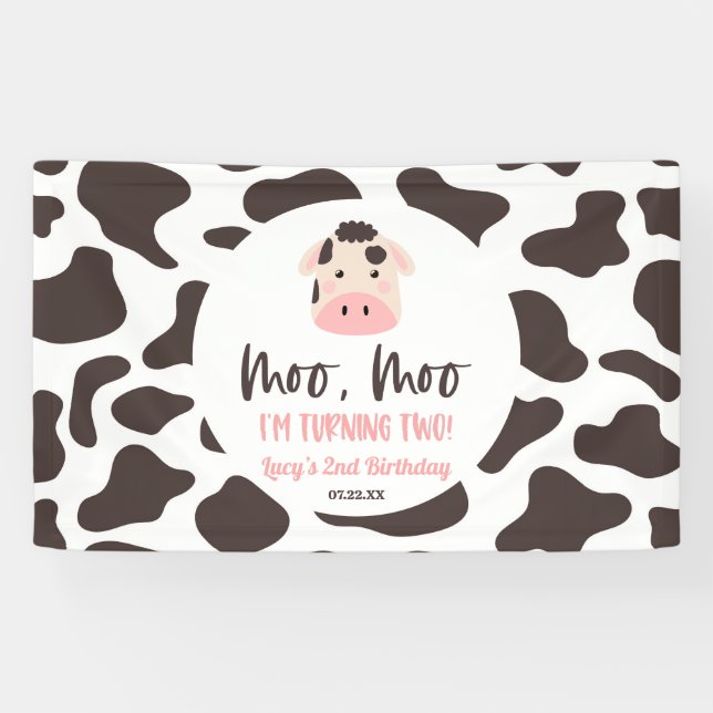 Banderoles Moo Moo I'm Turin Two Cow 2nd Birthday Party (Horizontal)