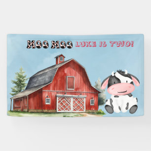 Banderoles Moo Moo Nom Est Deux Garçon Anniversaire Fête