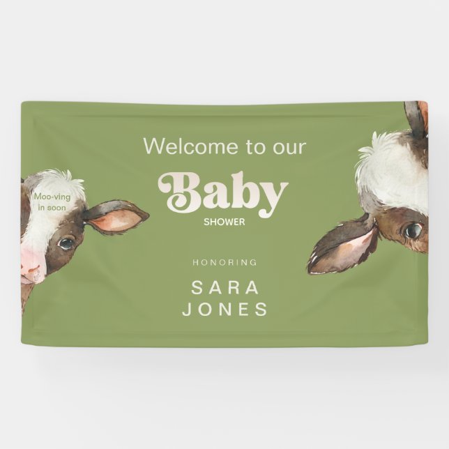 Banderoles Moo-ving Dans Bientôt Baby shower Vert Moss (Horizontal)