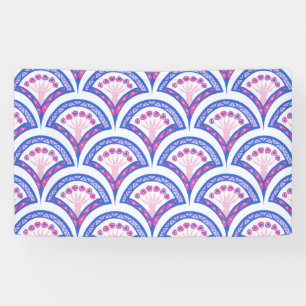 Banderoles motif damassé floral bleu