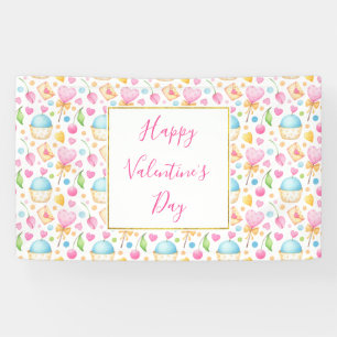 Banderoles Motif d'aquarelle douce Coeurs et Cupcakes