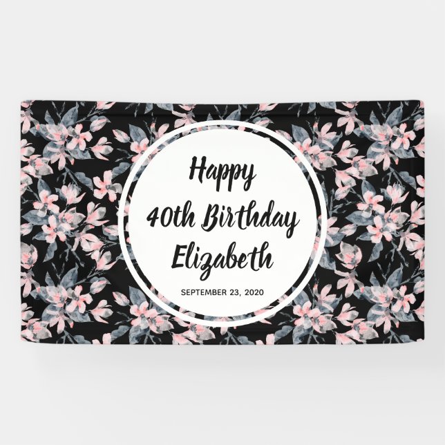 Banderoles Motif d'aquarelle rose et gris (Horizontal)