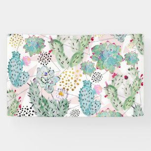 Banderoles motif de cactus et triangles aquarelle