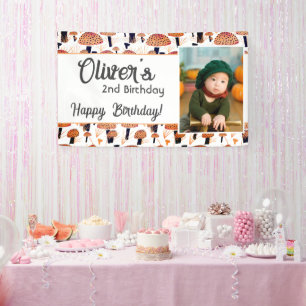 Banderoles Motif de champignon orange Photo d'anniversaire d'