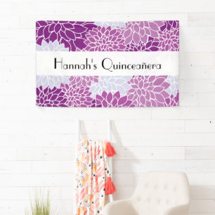Banderoles Motif De Fleurs, Dahlia Violet, Quinceanera