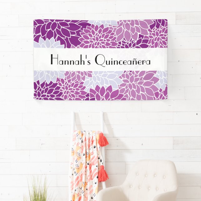 Banderoles Motif De Fleurs, Dahlia Violet, Quinceanera (En situation)