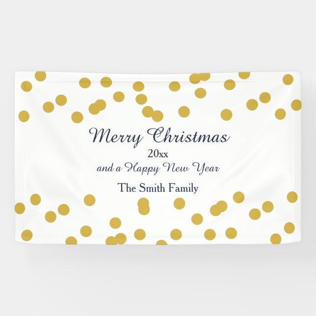 Banderoles Motif de Noël Gold Confetti avec Bleu (Horizontal)