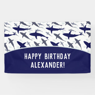 Banderoles Motif de requin bleu avec nom garçon fête d'annive