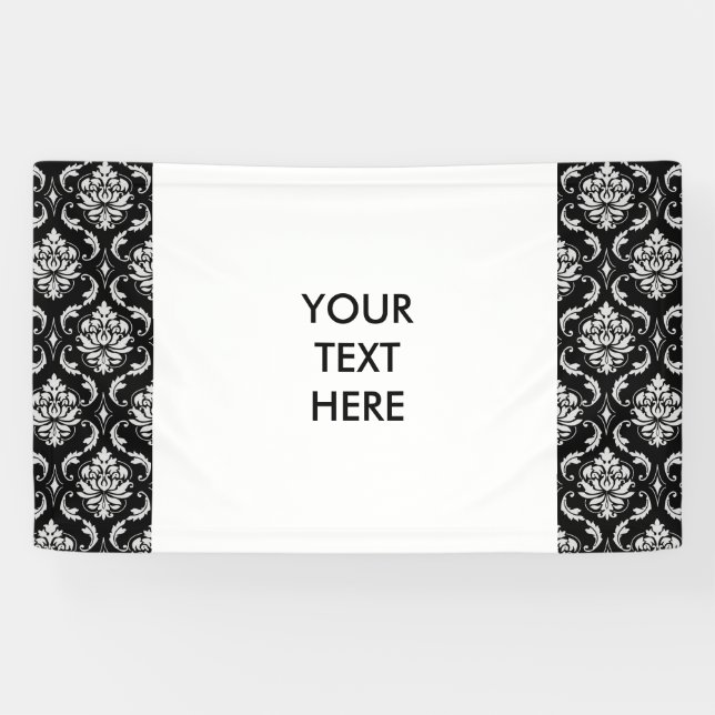 Banderoles Motif floral noir et blanc classique de damassé (Horizontal)