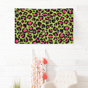 Banderoles Motif léopard en framboise sur fond vert citron