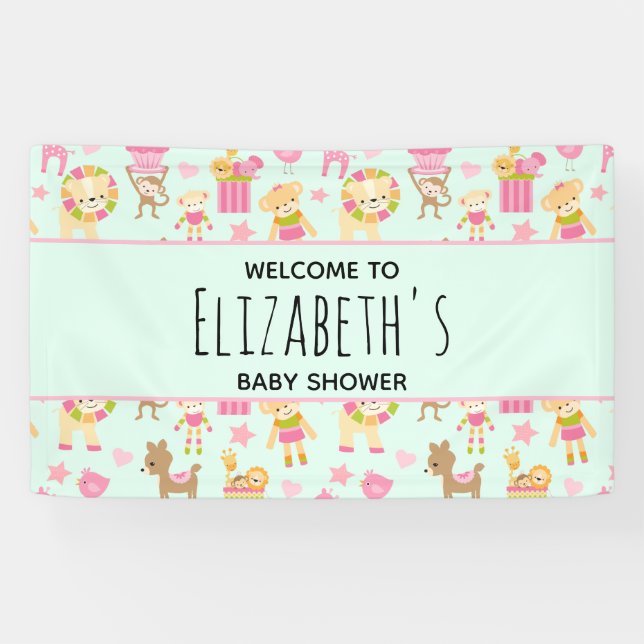 Banderoles Motif mignon avec Happy Animals & Baby shower joue (Horizontal)