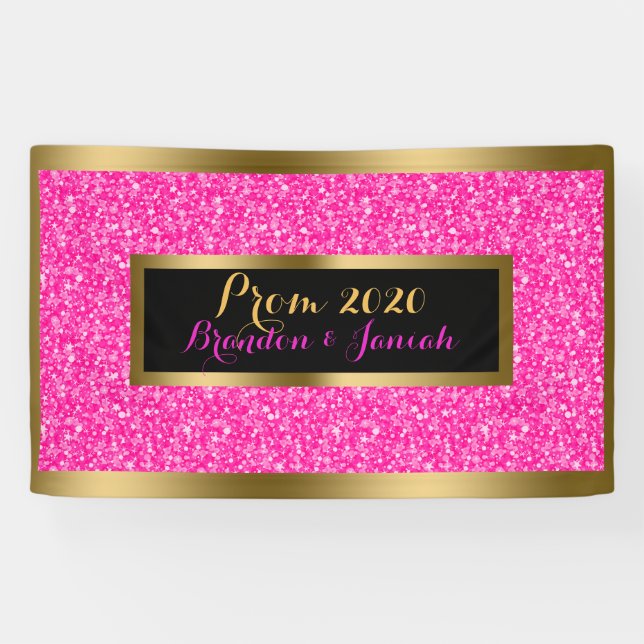 Banderoles Motif Parties scintillant rose chaud avec or (Horizontal)