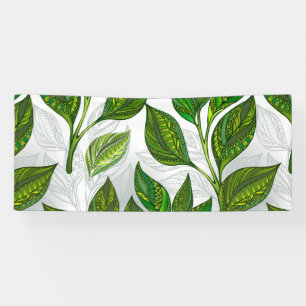 Banderoles Motif sans couture avec Feuilles de thé vert