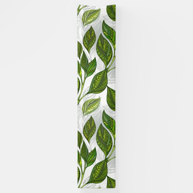 Banderoles Motif sans couture avec Feuilles de thé vert (Vertical)