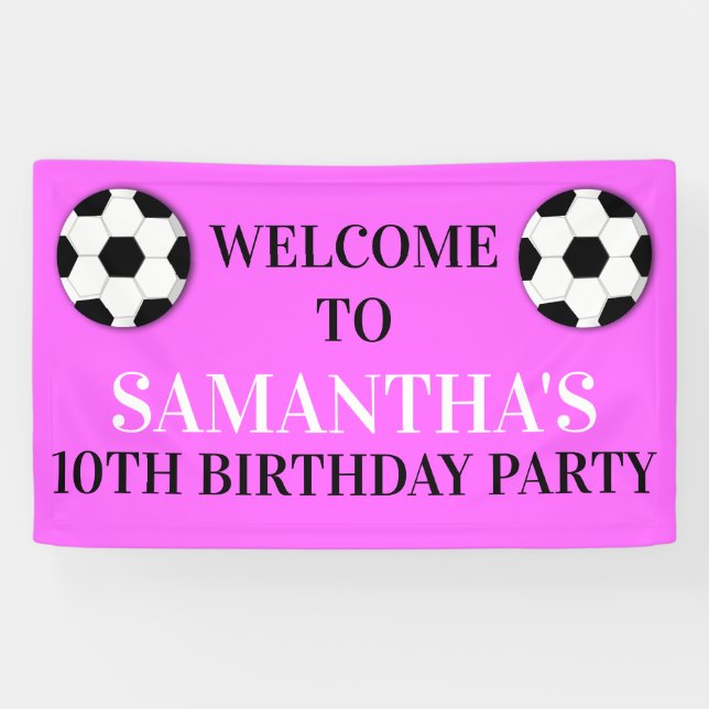 Banderoles Mur d'anniversaire rose pour les filles de footbal (Horizontal)