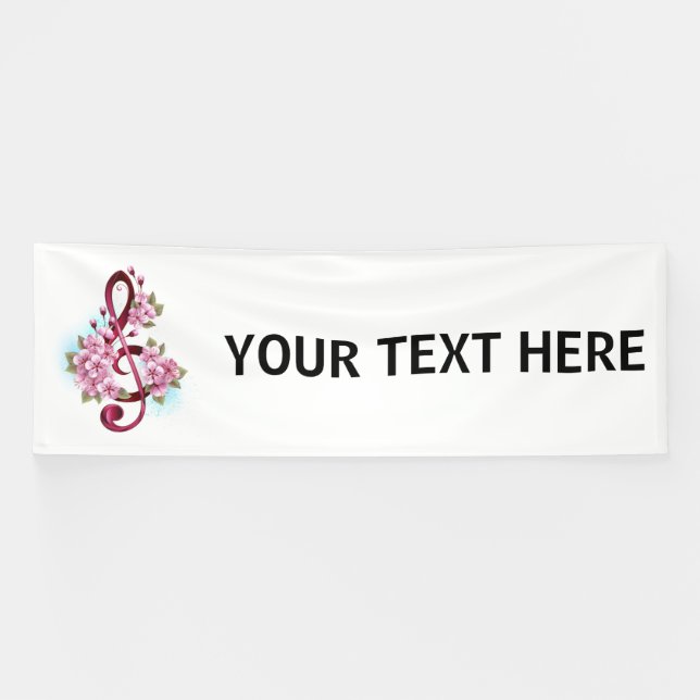 Banderoles Musical treble clef notes with sakura flowers (Horizontal)