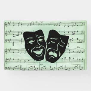Banderoles Musique verte et masques grecs de théâtre