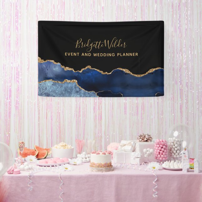 Banderoles Navy Blue Black Gold Foil Agate Event Planner (Fête)