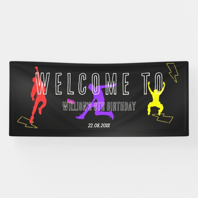 Banderoles Neon Let's Jump Kids 9th Birthday Party Welcome (Horizontal)