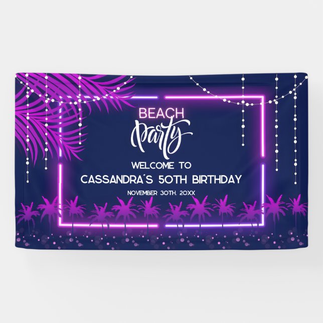 Banderoles Neon Lights Palm Beach Night Party Anniversaire (Horizontal)