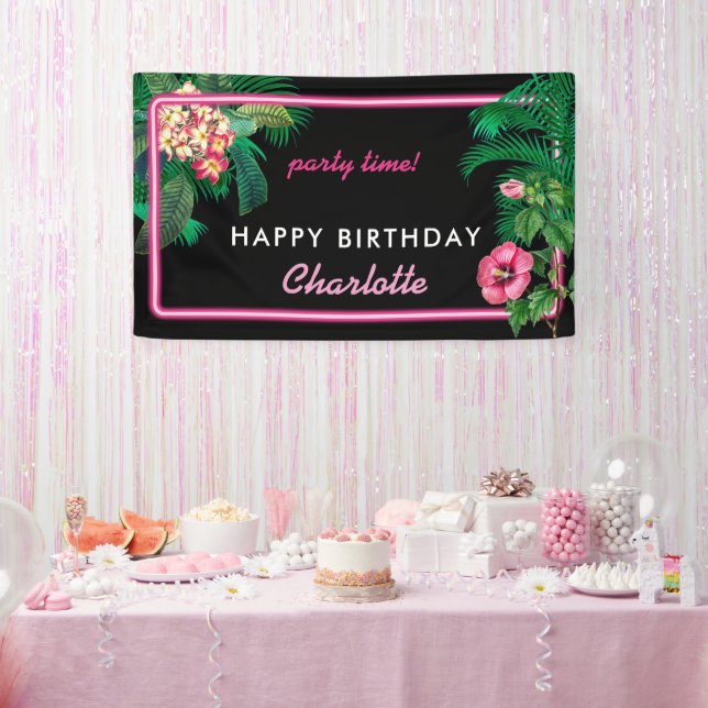 Banderoles Neon Pink Tropical Botanical Fête d'Anniversaire (Fête)