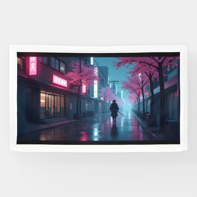 Banderoles Neon Samurai Nights – Retro Anime Tokyo Art (Horizontal)