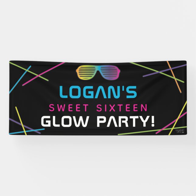 Banderoles Neon Sweet 16 Anniversaire Glow Party (Horizontal)