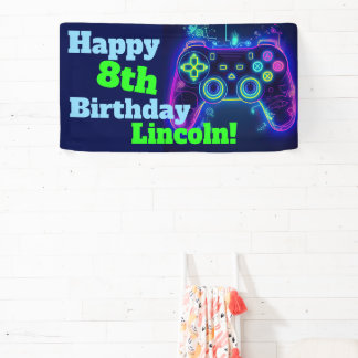 Banderoles Neon Video Gamer Arcade Jeu d'anniversaire heureux