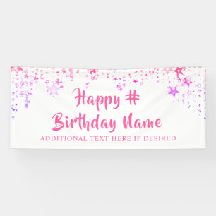 Banderoles N'IMPORTE QUEL ÂGE Anniversaire Rose Étoiles Messa