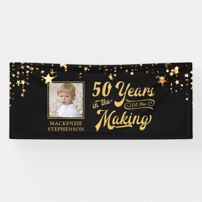 Banderoles N'importe quel Anniversaire Black Gold étoiles ann (Horizontal)